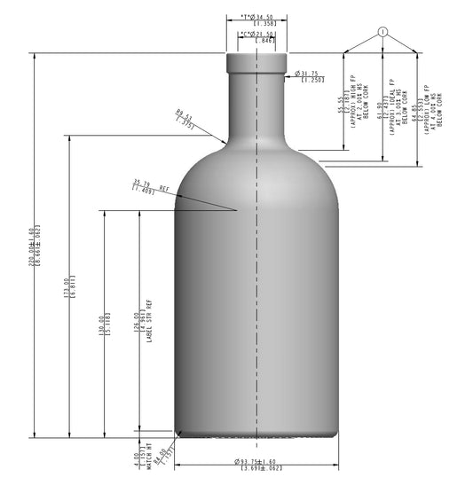 ENVASE DE VIDRIO KALEIDO 750cc FLINT CORCHO X 12 UNIDADES