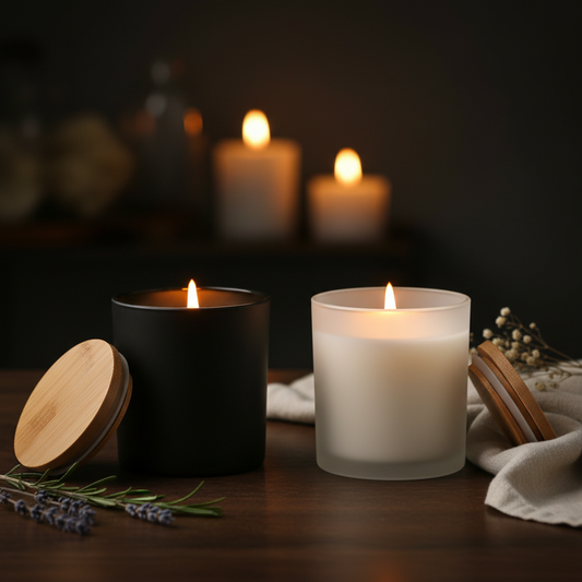 Frascos MB266 negro y blanco esmerilado como velas