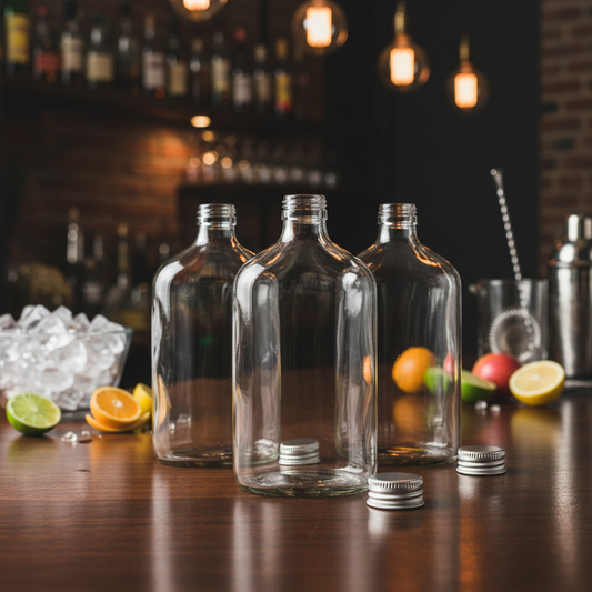 Botellas flint 350cc en barra de bar con ingredientes de coctel