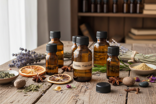 Envases de vidrio ámbar 30ml en contexto lifestyle apotecario