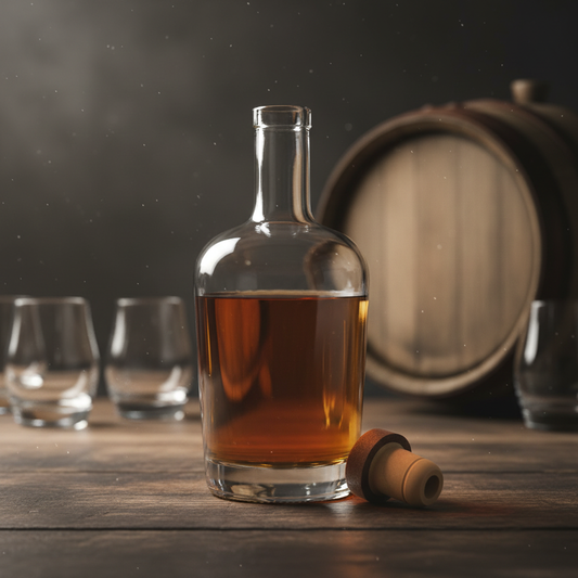 Botella FLINT 750ml en contexto bar artesanal con tapón a un lado