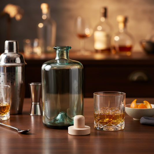 Botella Wild Glass 700ml lifestyle bar premium con tapón BR 40 al lado