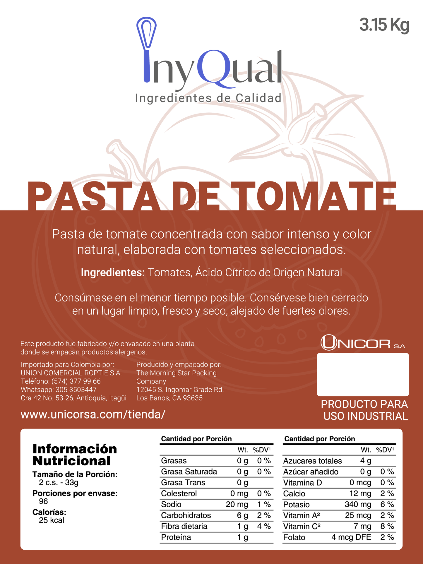 PASTA DE TOMATE 24% BOLSA X 3.15 KG