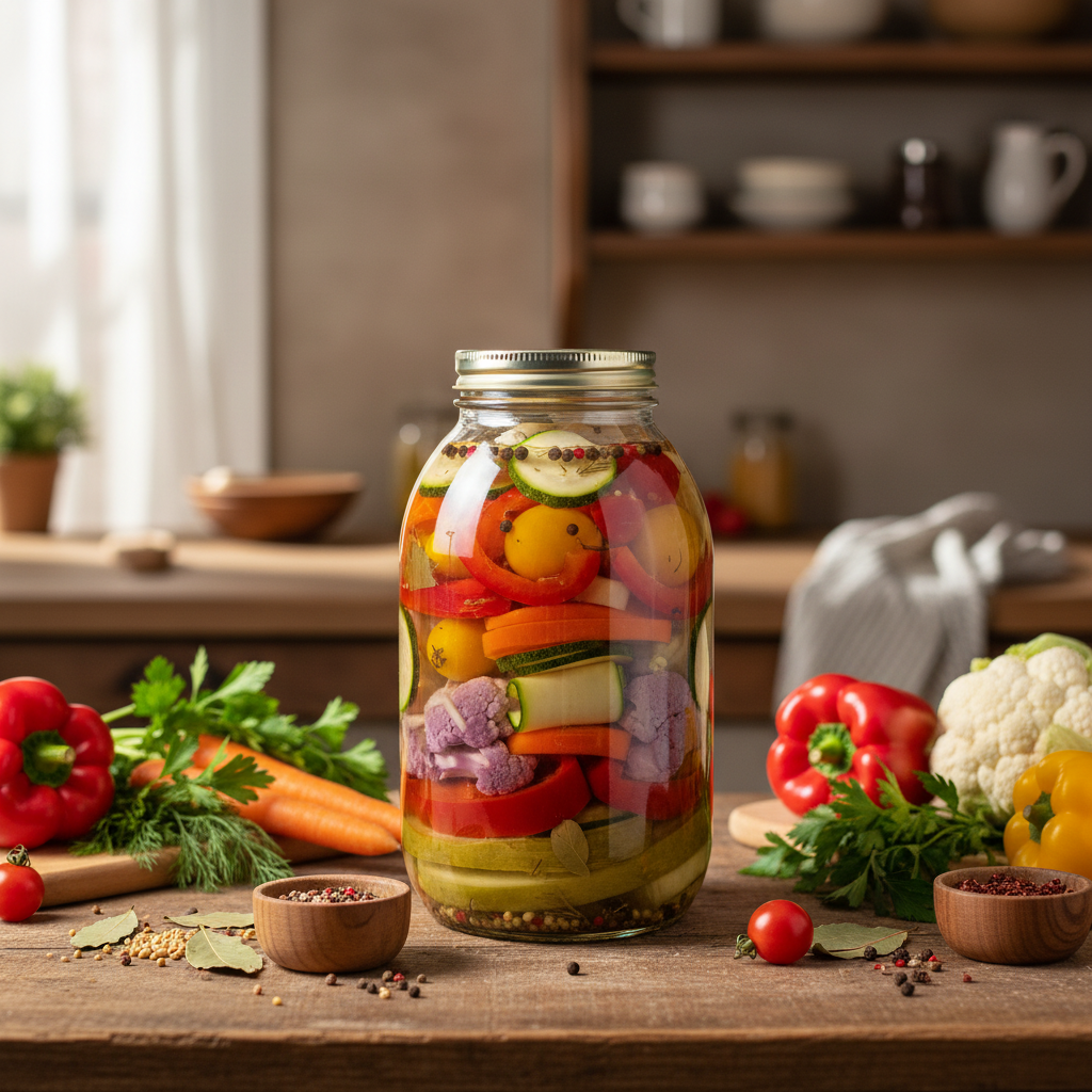 Envase 1265 con conservas en cocina rústica