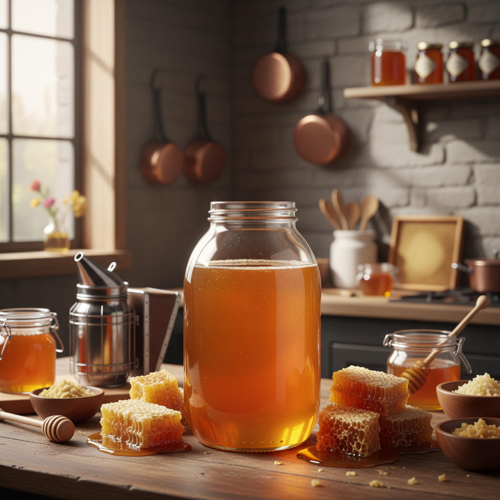 Envase 1265 con miel en ambiente apícola