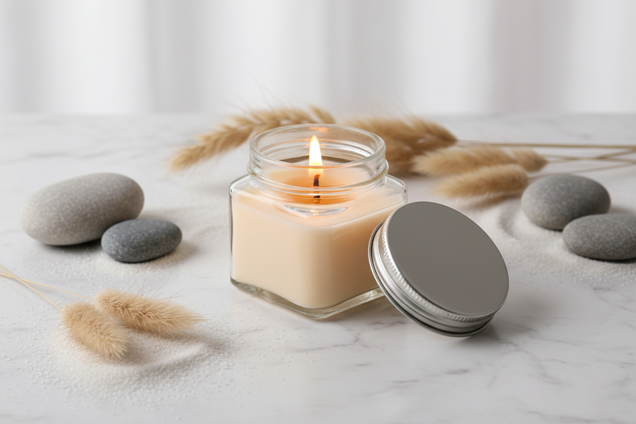 Frasco cuadrado 80ml como vela artesanal - ambiente zen