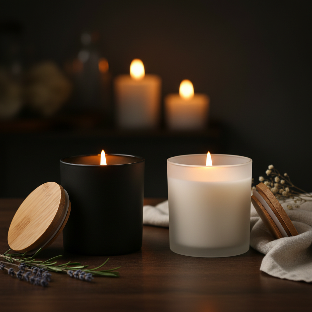 Frascos MB266 negro y blanco esmerilado como velas