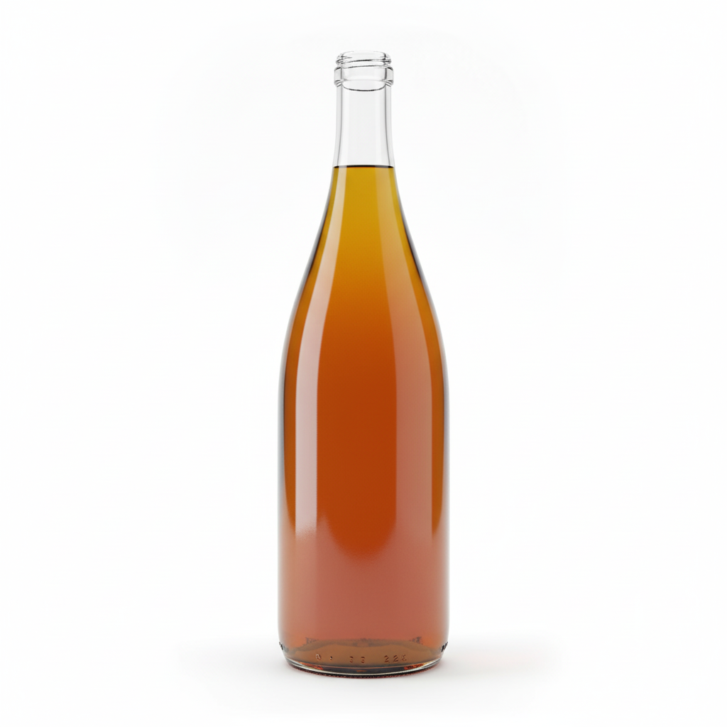 Botella de vidrio transparente 750ml con whisky dorado sin tapa