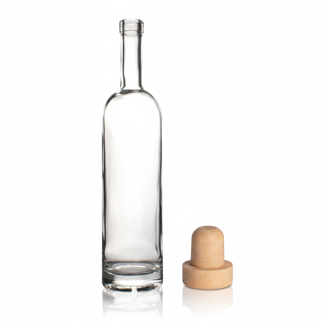 Botella flint 750ml con tapón sintético 29x12 al lado
