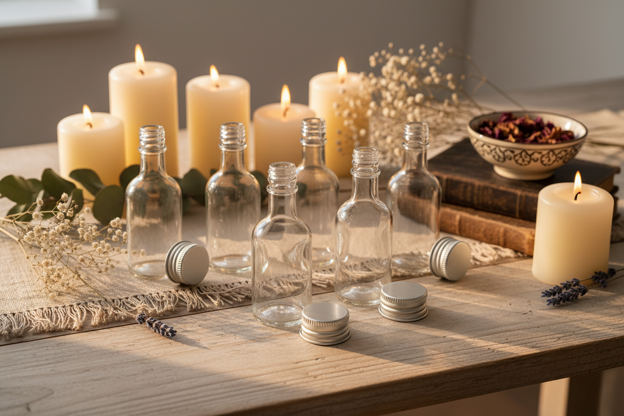 Mini botellas Kaleido flint 50ml en contexto lifestyle decorativo con velas y flores