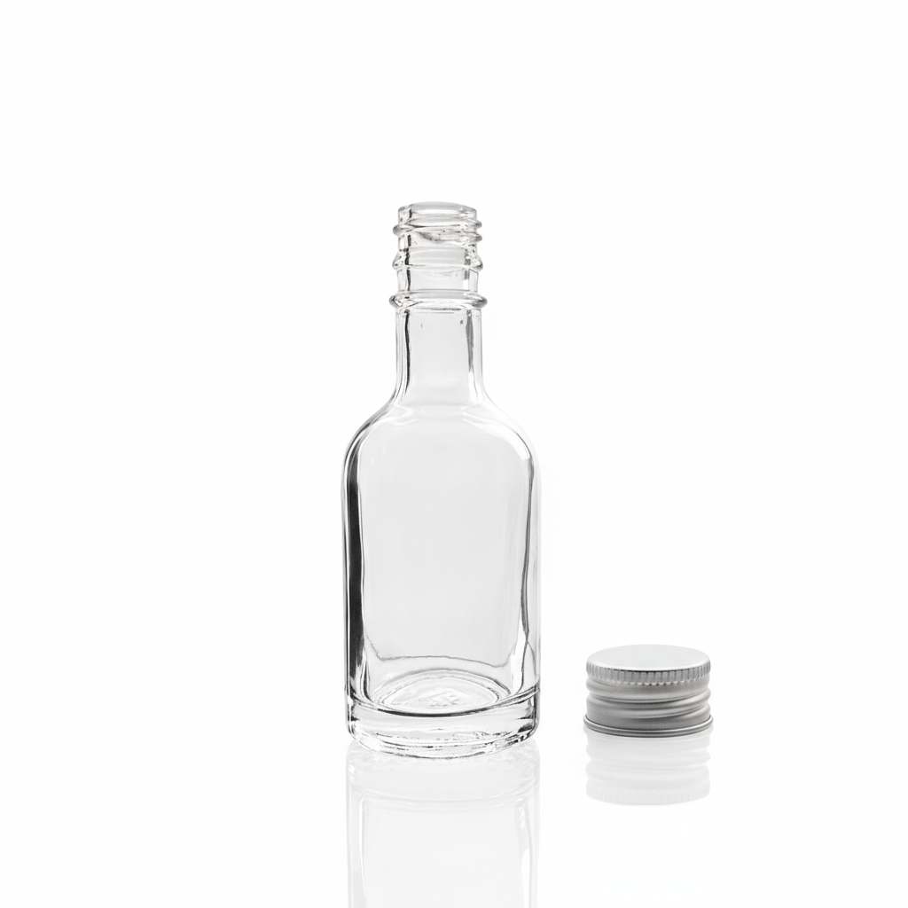 Mini botella Kaleido flint 50ml con tapa metálica plateada al lado