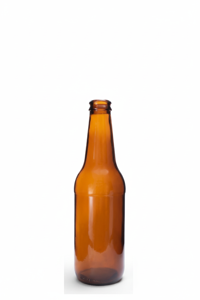 Botella de vidrio ámbar 330ml llena con cerveza artesanal