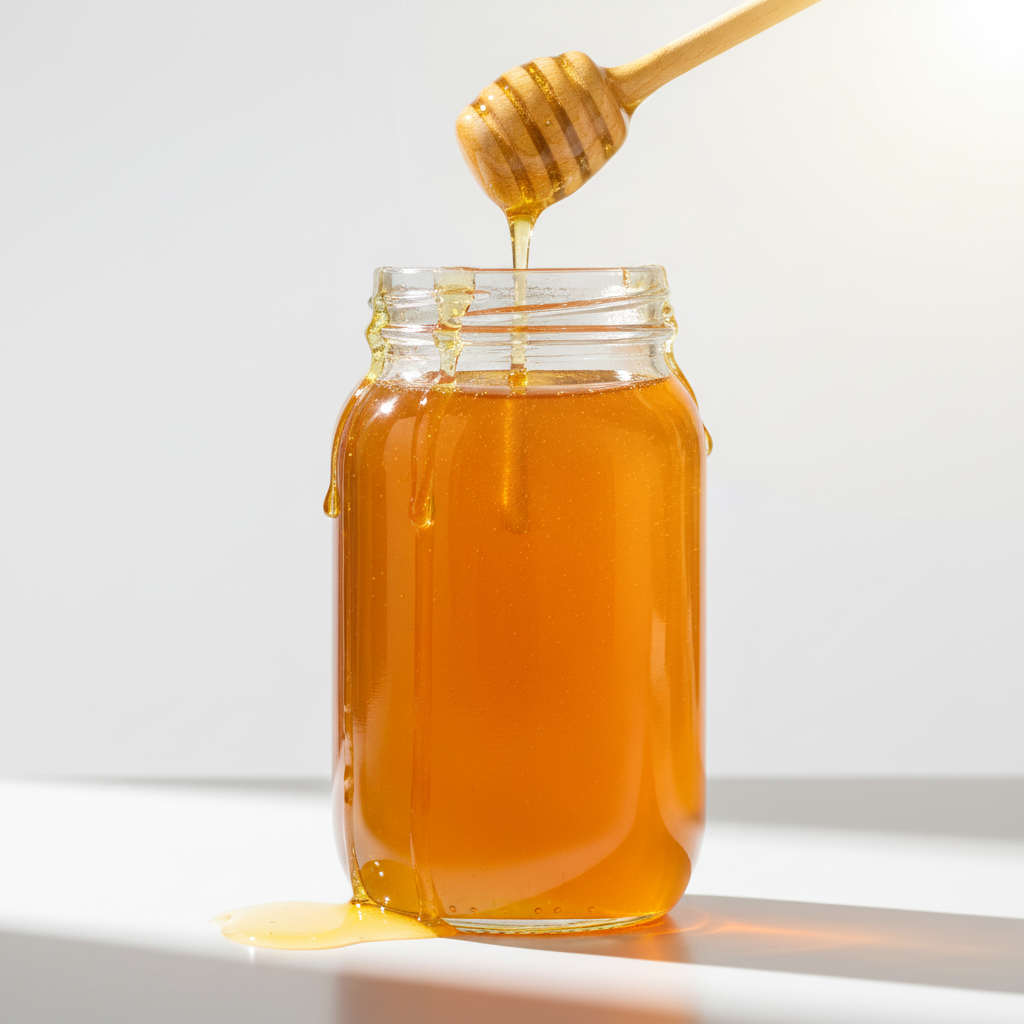 Frasco 500ml con miel mostrando uso final