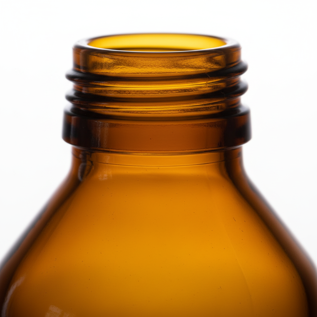 Close-up cuello MCA B.28 del envase de vidrio ámbar HX120F 120ml