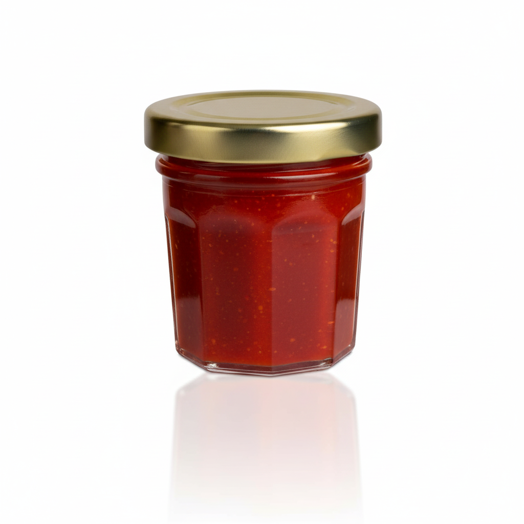 Frasco mini 30ml con tapa Twist Off dorada y salsa picante