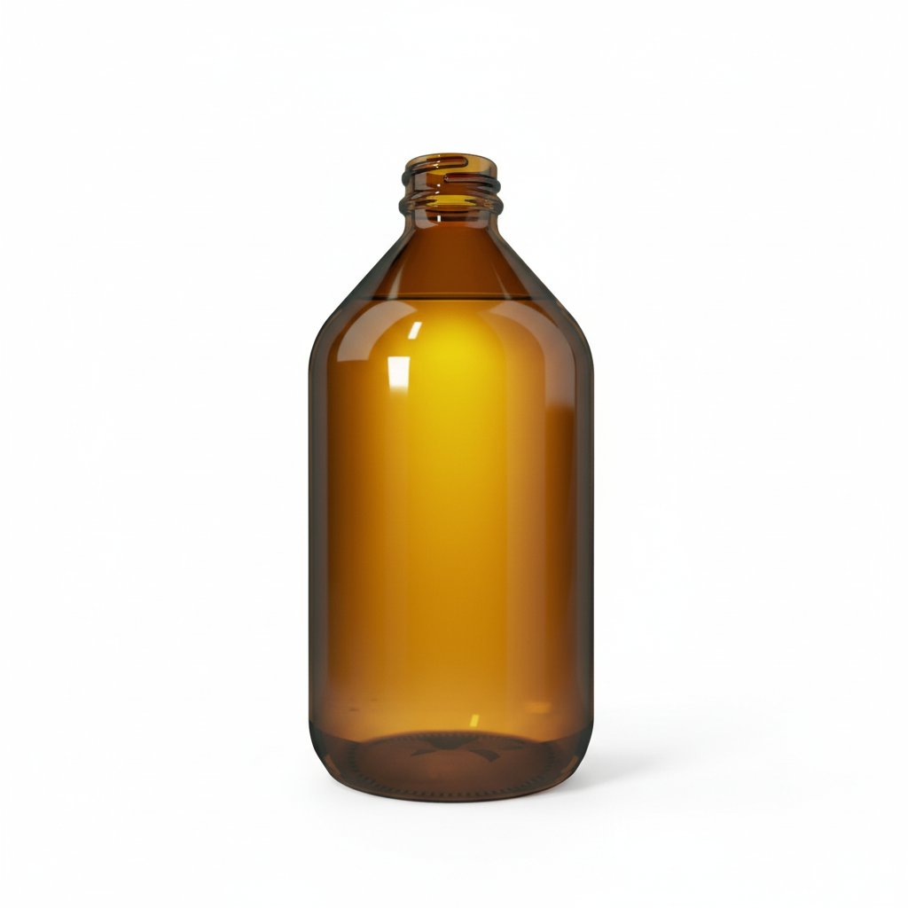 Envase de vidrio ámbar 500ml lleno con aceite esencial