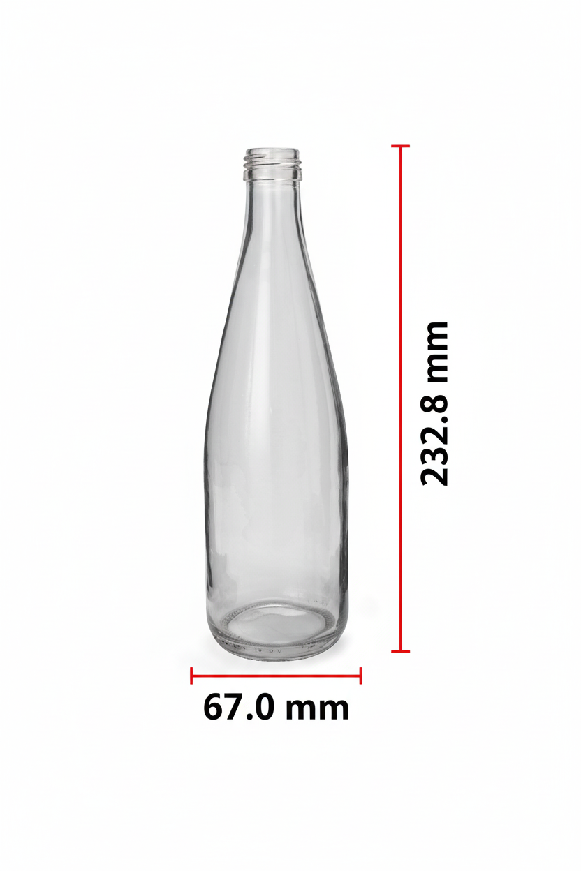 Dimensiones de la botella: 232.8mm de alto x 67.0mm de diámetro
