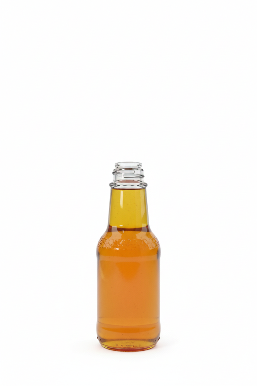 Botella de vidrio transparente 90ml llena con miel líquida dorada