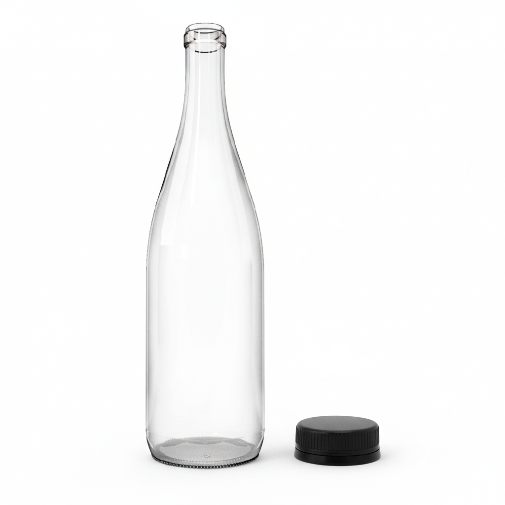 Botella flint 750ml con tapa negra 28mm al lado