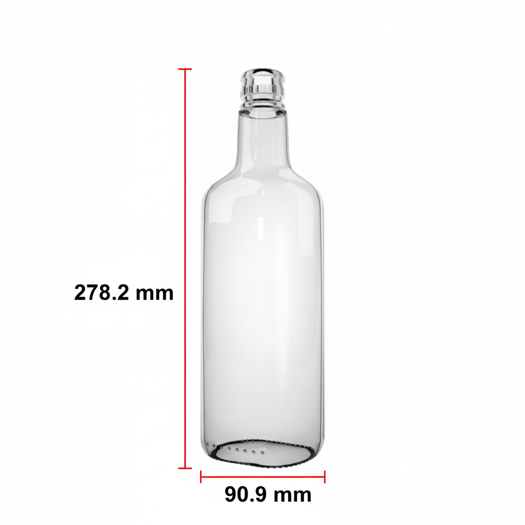 Dimensiones botella flint 750ml: 278.2 × 90.9 mm