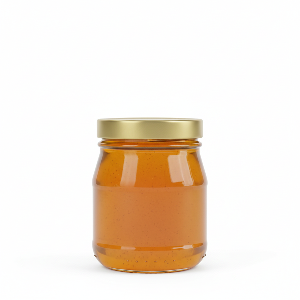 Envase de vidrio 211ml con tapa metálica Twist Off dorada cerrada