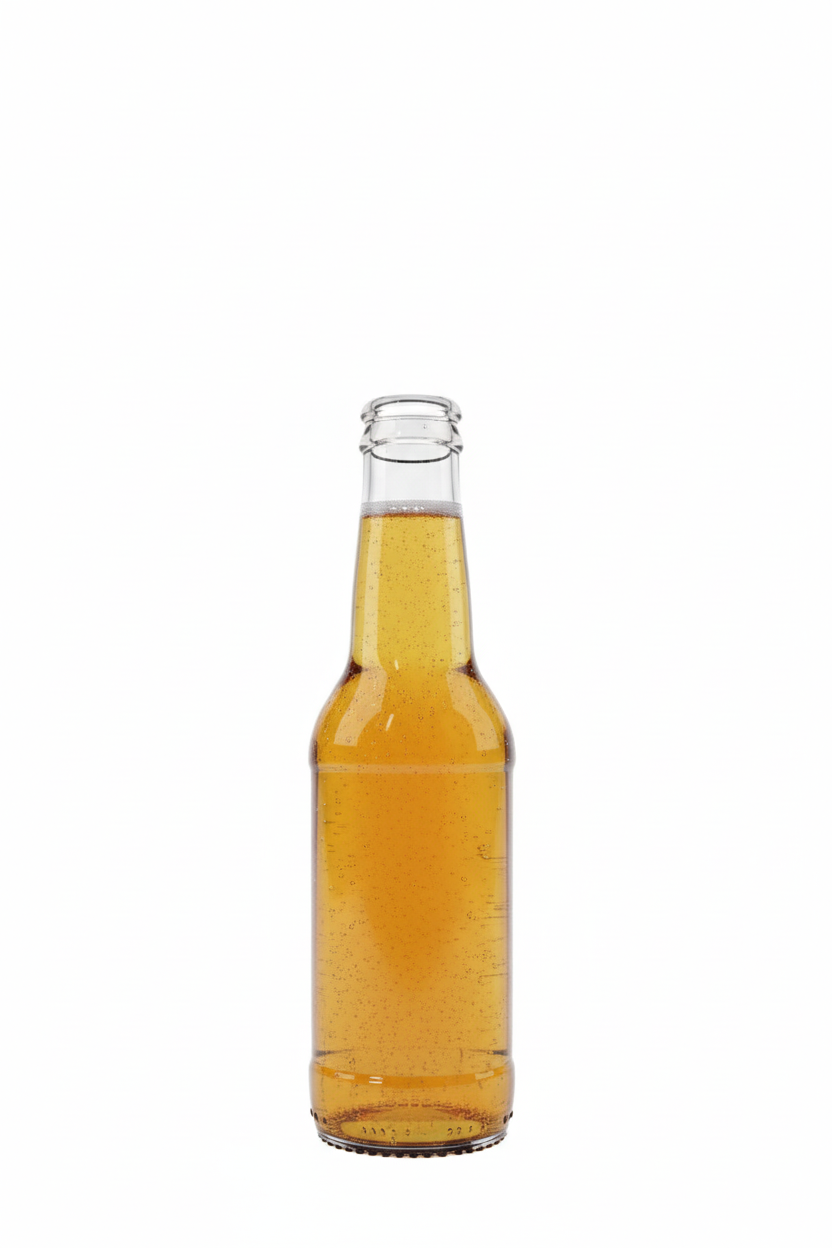 Botella de vidrio transparente 207ml llena con cerveza artesanal