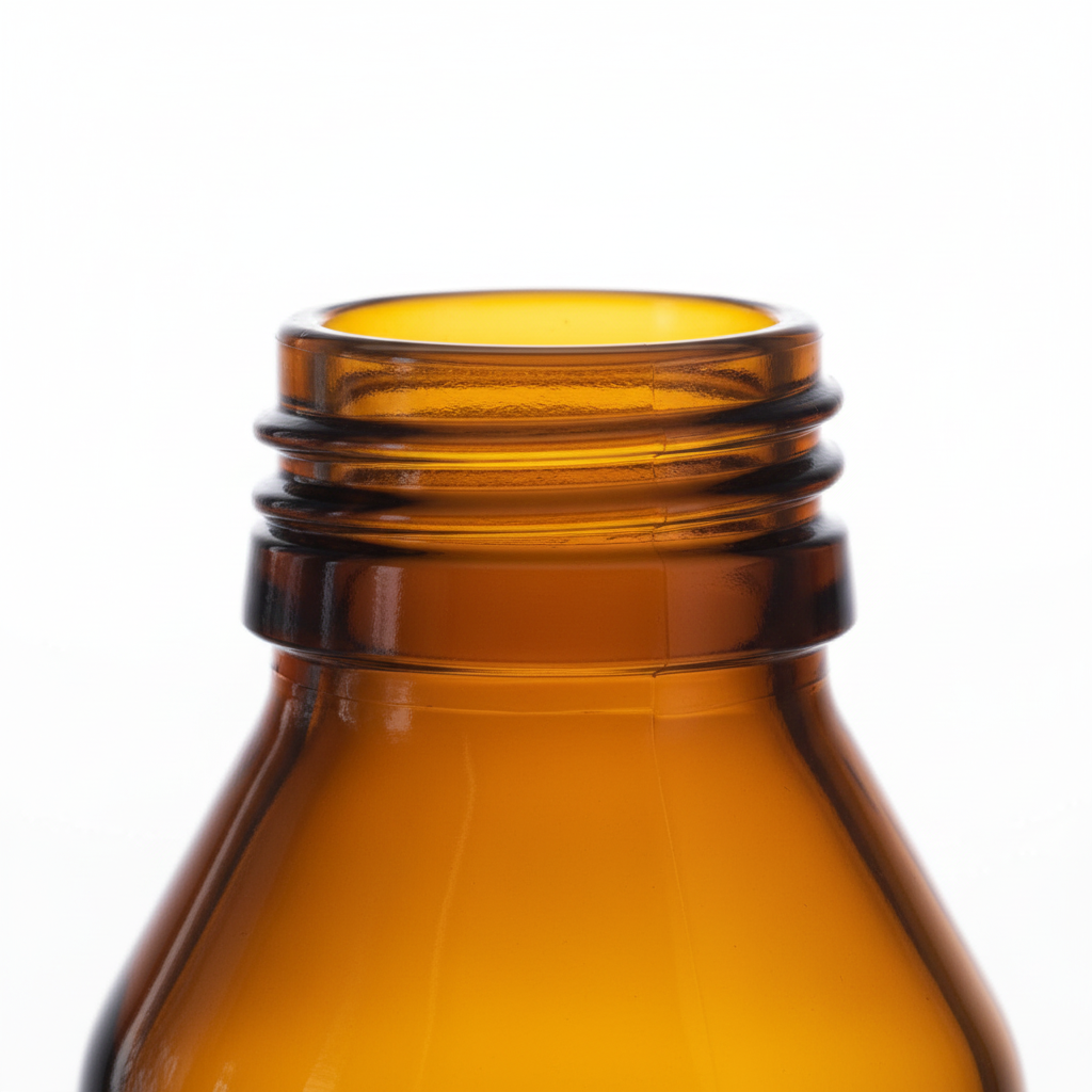 Close-up cuello MCA B.28 del envase de vidrio ámbar HX60F 60ml