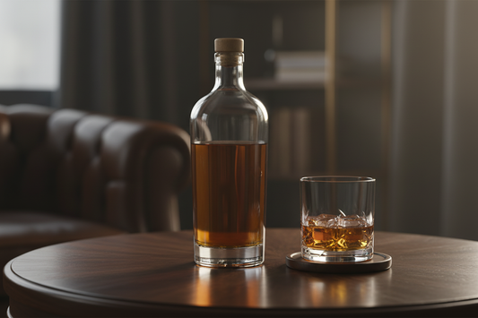 Botella flint 750ml en mesa de degustación de whisky