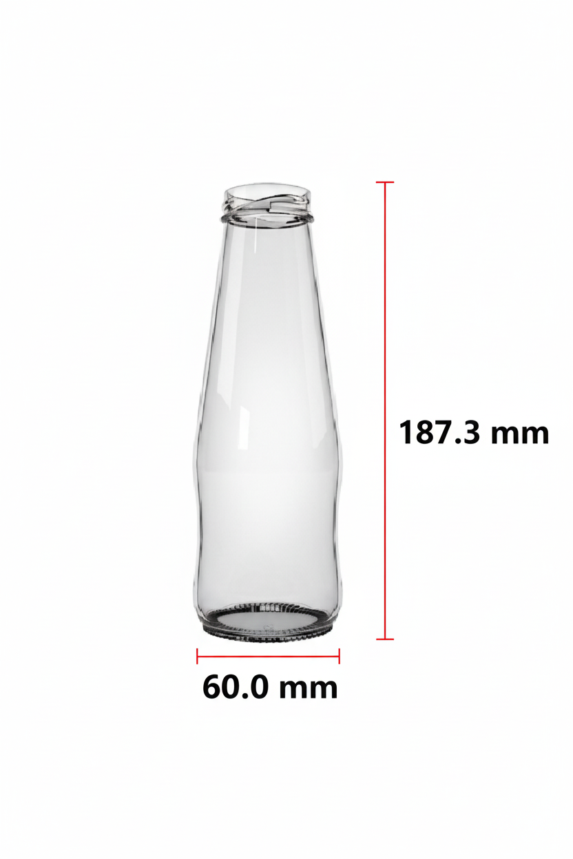Dimensiones de la botella: 187.3mm de alto x 60.0mm de diámetro