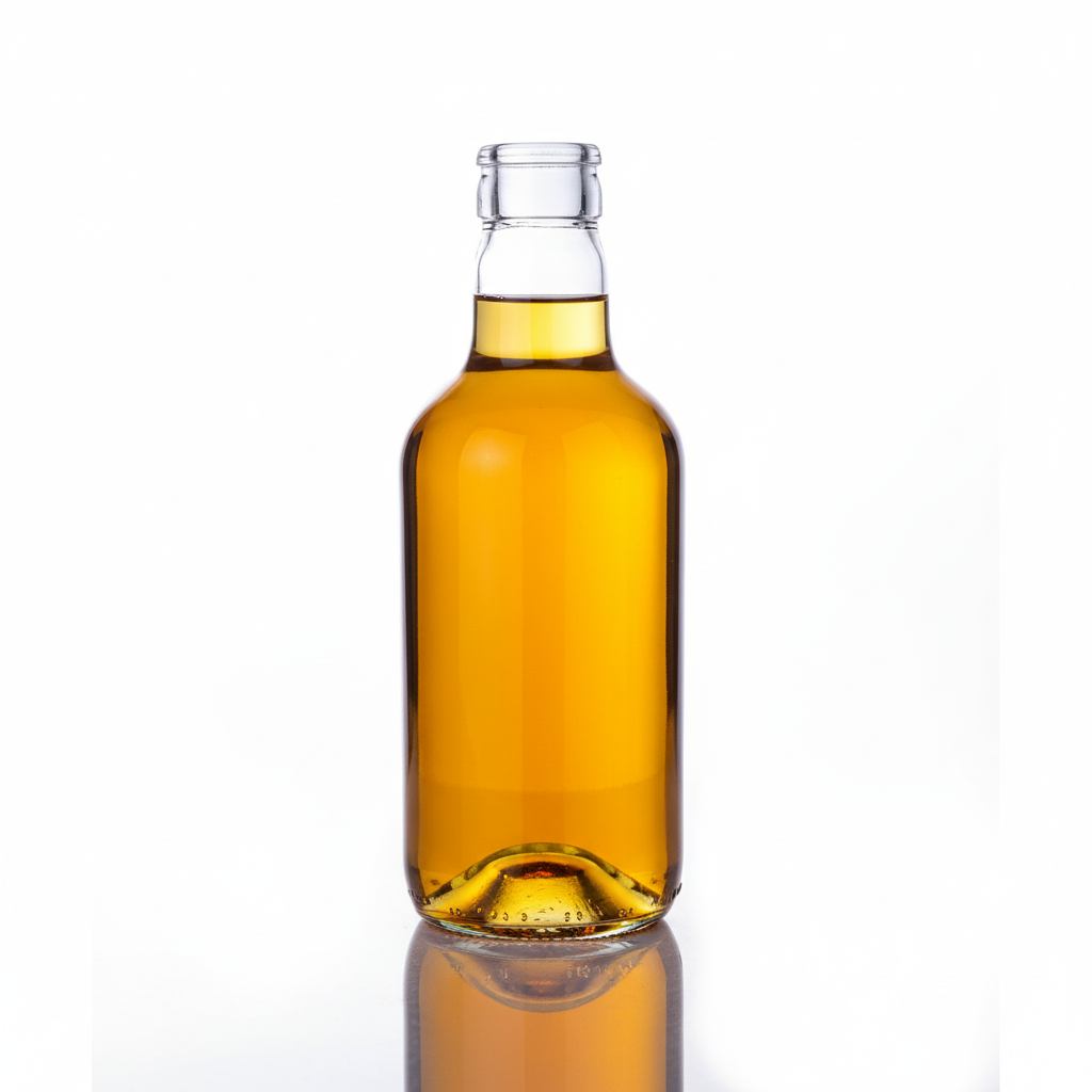 Botella de vidrio flint 375ml con licor dorado sin corcho